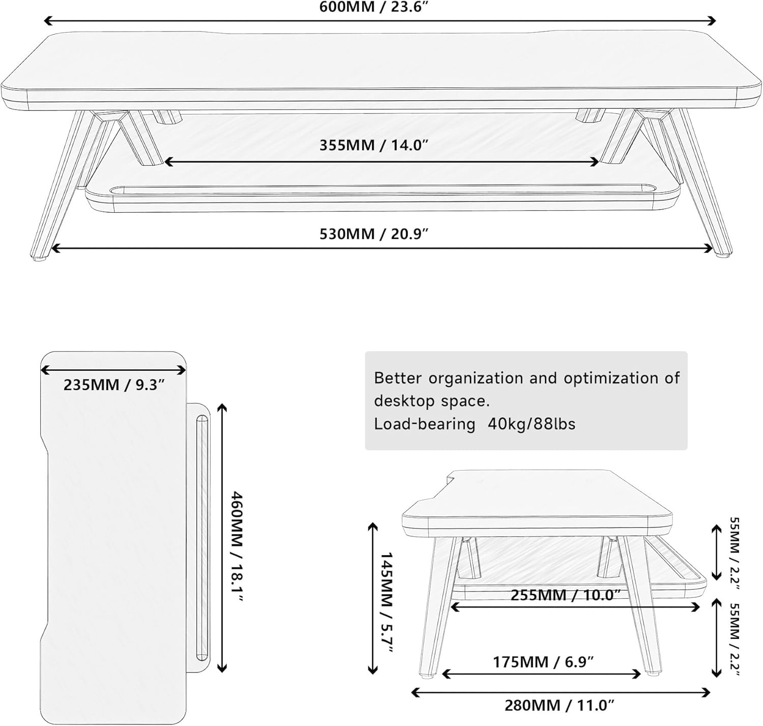 image:imageFenge Dual Monitor Stand Monitor Stands Riser for 2 monitors 425 Inch Wood Desk Shelf with Storage Organizer and Cable Management for Office Desk AccessoriesBlack