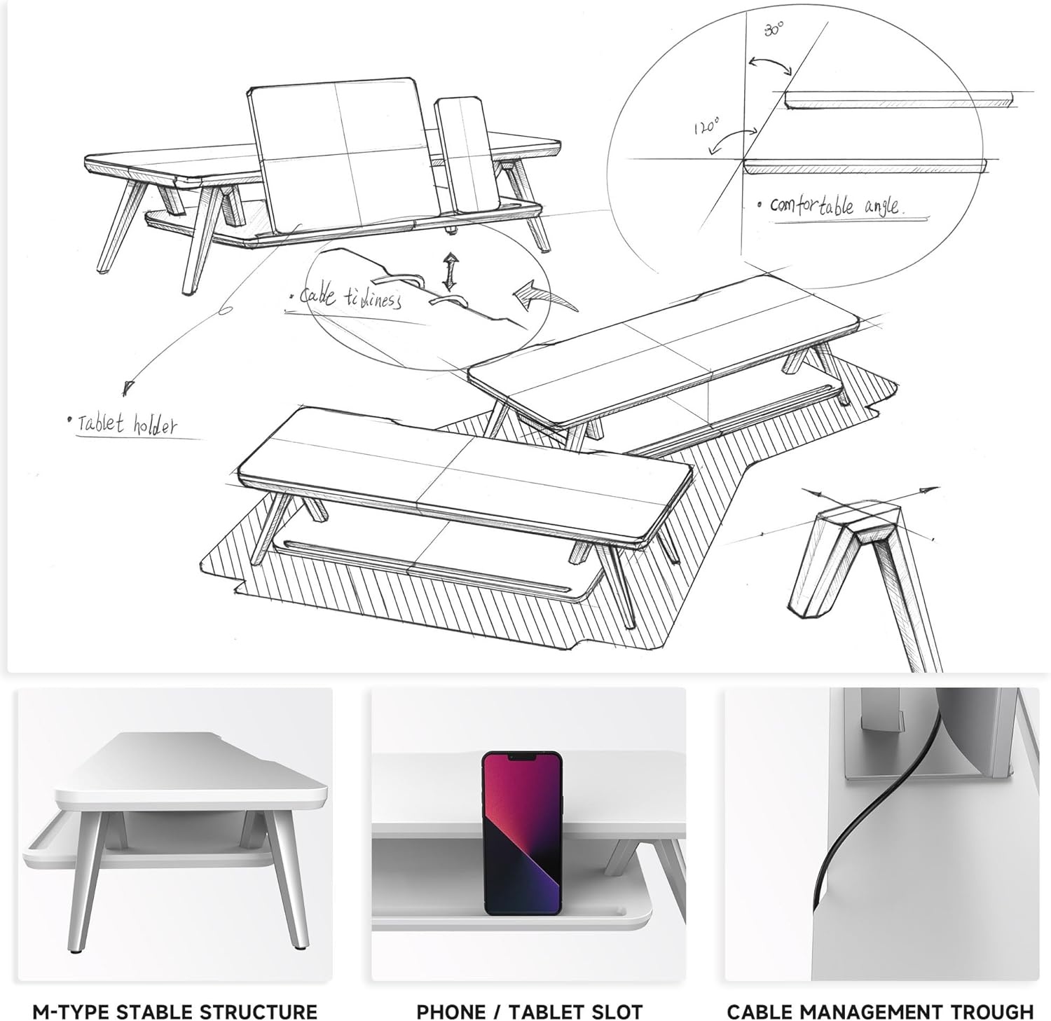 image:imageFenge Dual Monitor Stand Monitor Stands Riser for 2 monitors 425 Inch Wood Desk Shelf with Storage Organizer and Cable Management for Office Desk AccessoriesWhite