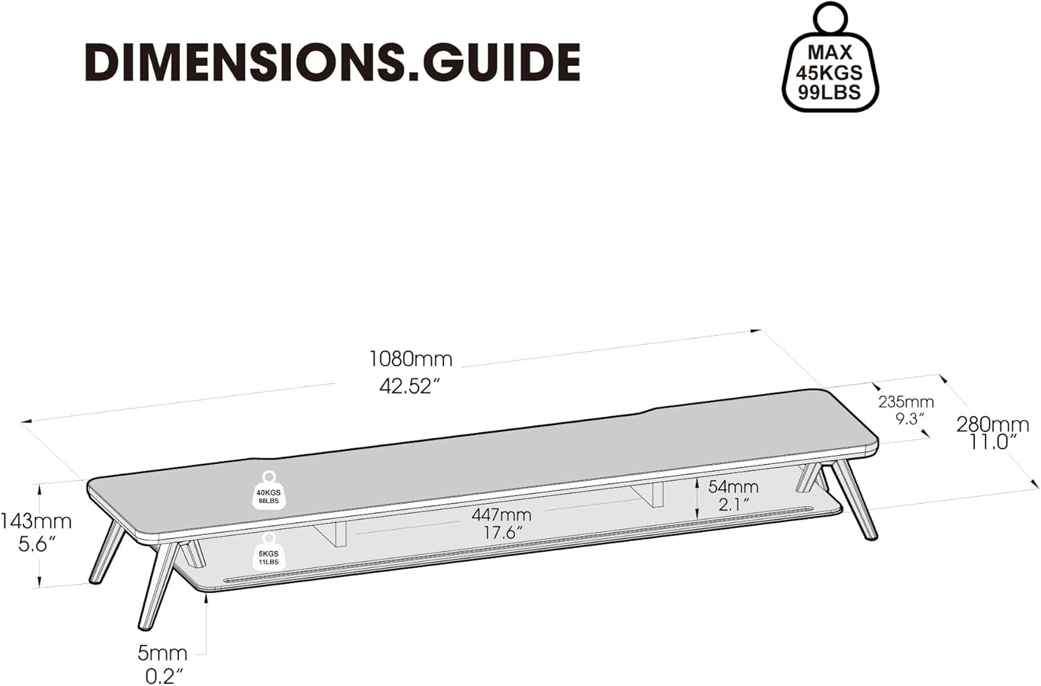 image:imageFenge Dual Monitor Stand MultiLayer Solid Wood Monitor Riser for Desk Monitor Stand with Aluminum MShaped Legs Walnut Desk Shelf with Iron Plate for ComputerBrown