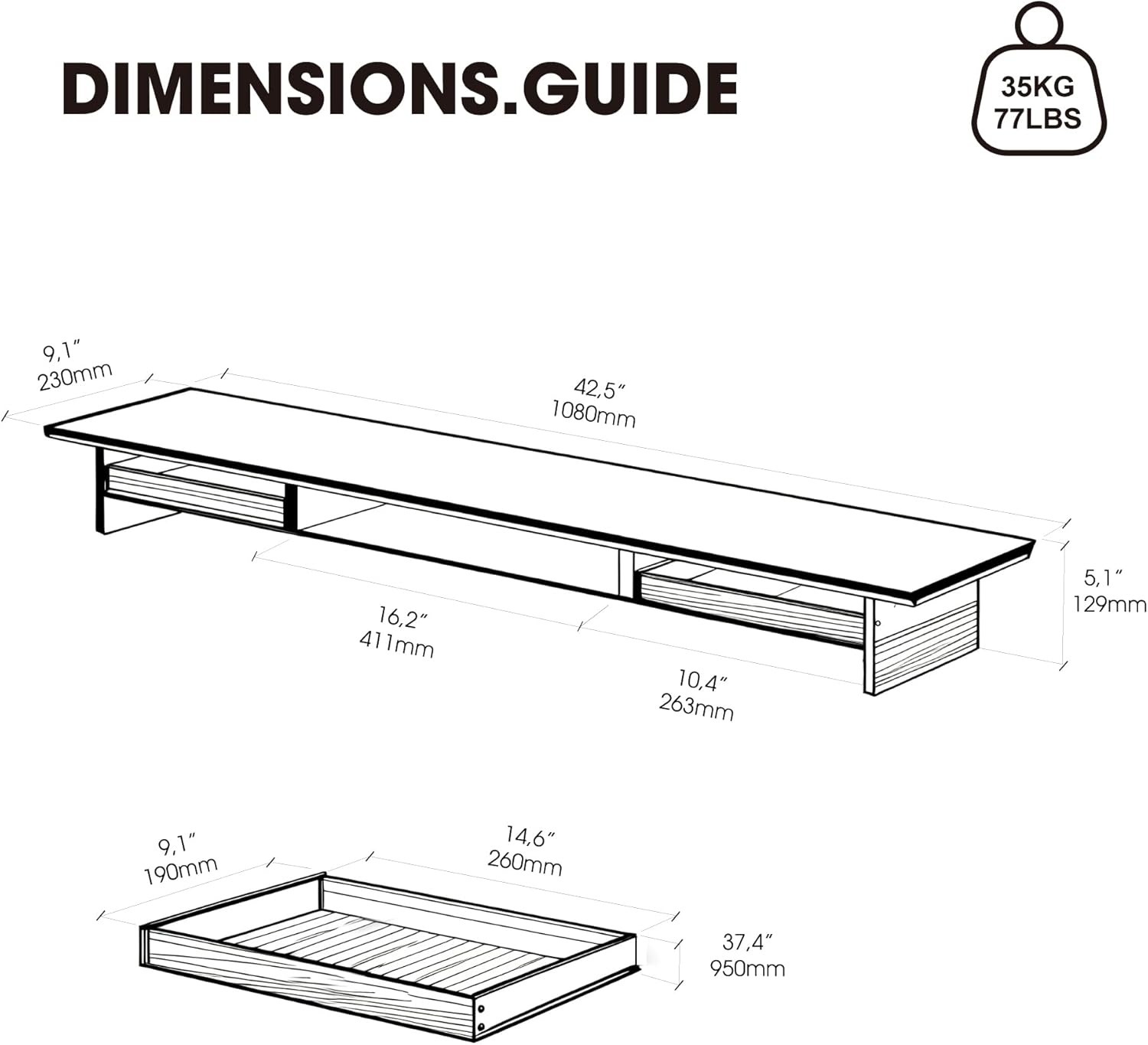 image:imageFenge Dual Monitor Stand with Drawer 425 Inch Large Monitor Riser with Acrylic Legs Supports Computer Stand for Desk 2 Tier Wood Desk Shelf with Storage Organizer for PC Laptop Printer TVWhite