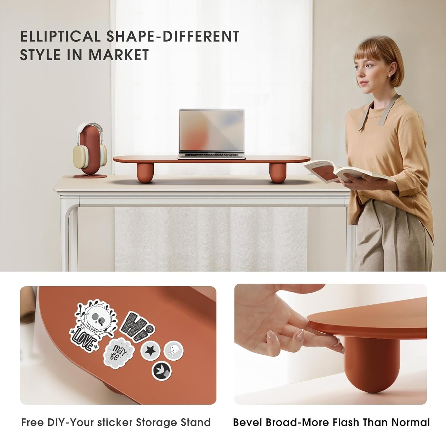 image:imageFenge Monitor Riser 34 Inch Dual Monitor Stand for Large Monitors Desk Organizer with Wooden Shelf amp Solid Wood Legs Computer Stand for Laptop TV PC Printer RedRed