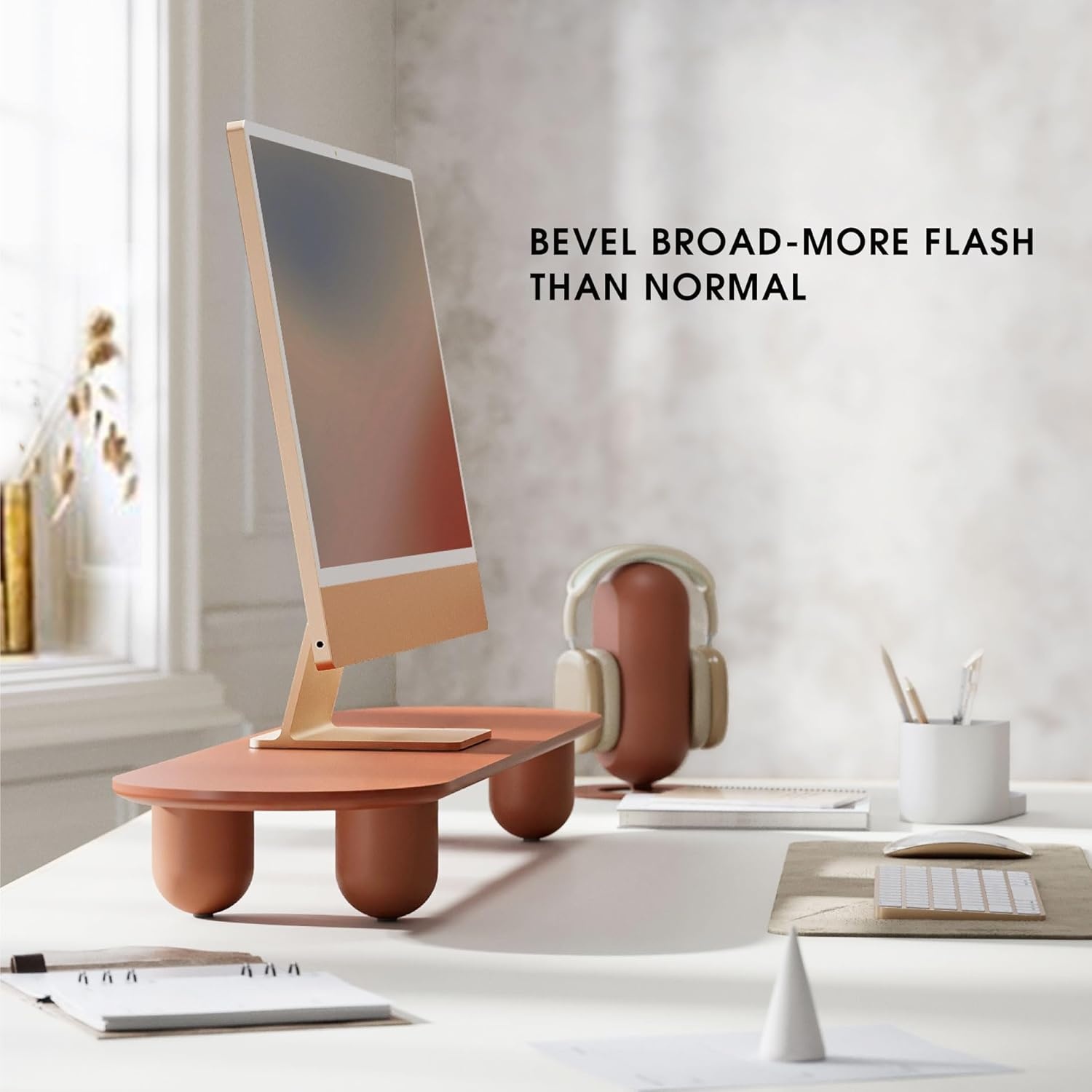 image:imageFenge Monitor Riser 34 Inch Dual Monitor Stand for Large Monitors Desk Organizer with Wooden Shelf amp Solid Wood Legs Computer Stand for Laptop TV PC Printer RedRed