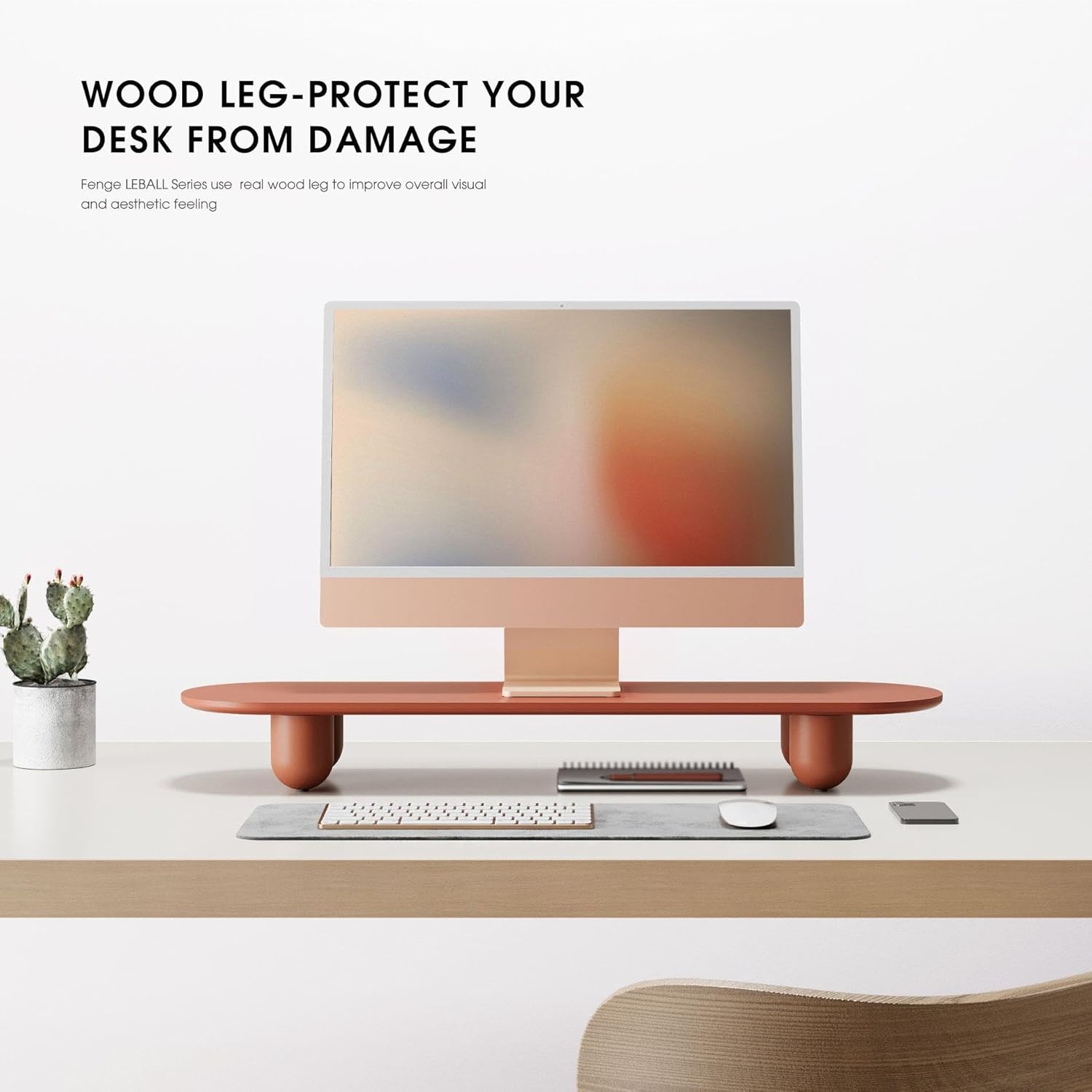 image:imageFenge Monitor Riser 34 Inch Dual Monitor Stand for Large Monitors Desk Organizer with Wooden Shelf amp Solid Wood Legs Computer Stand for Laptop TV PC Printer RedRed