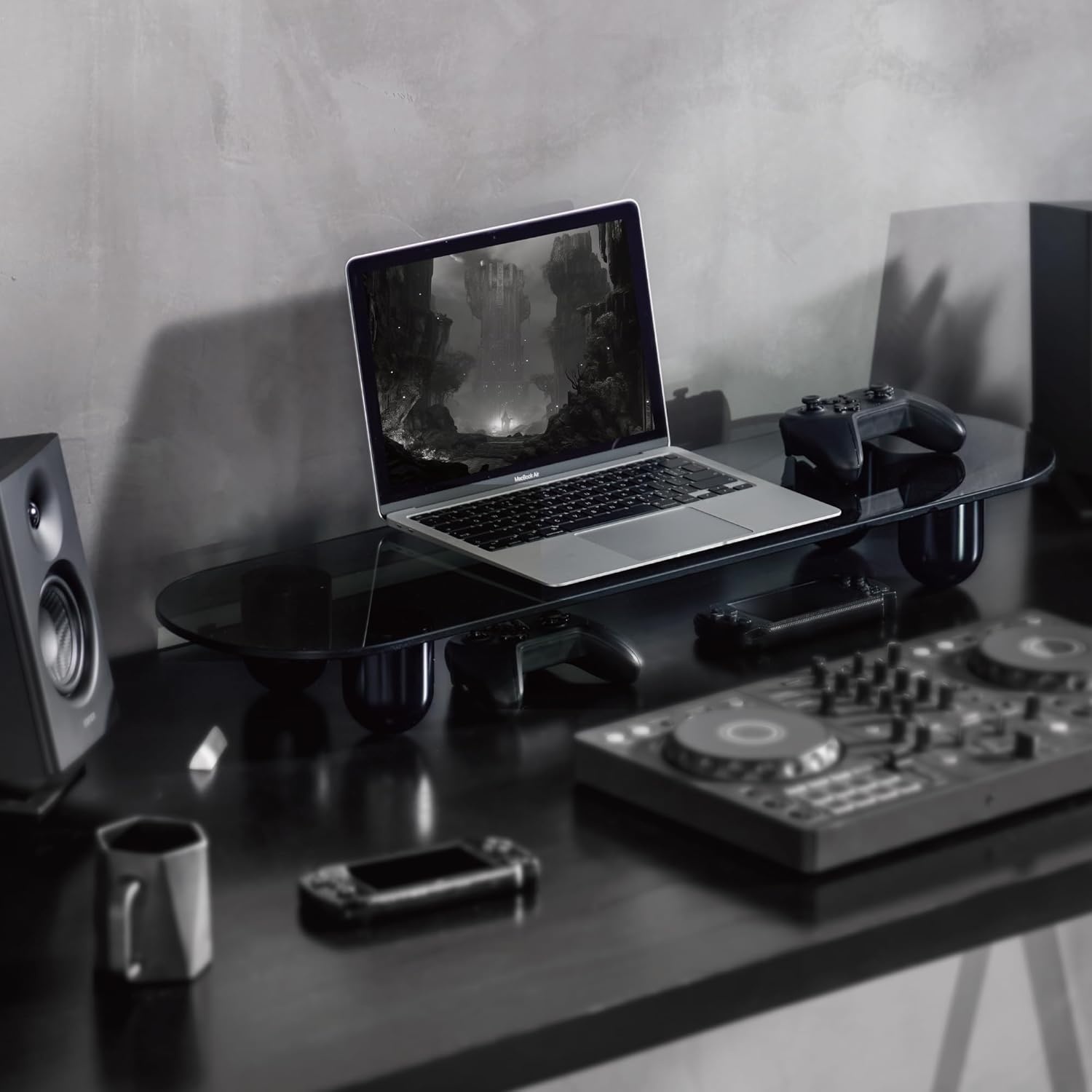 image:imageFenge Monitor Riser 34 Inch Dual Monitor Stand for Large Monitors Desk Organizer with Wooden Shelf amp Solid Wood Legs Computer Stand for Laptop TV PC Printer RedBlack