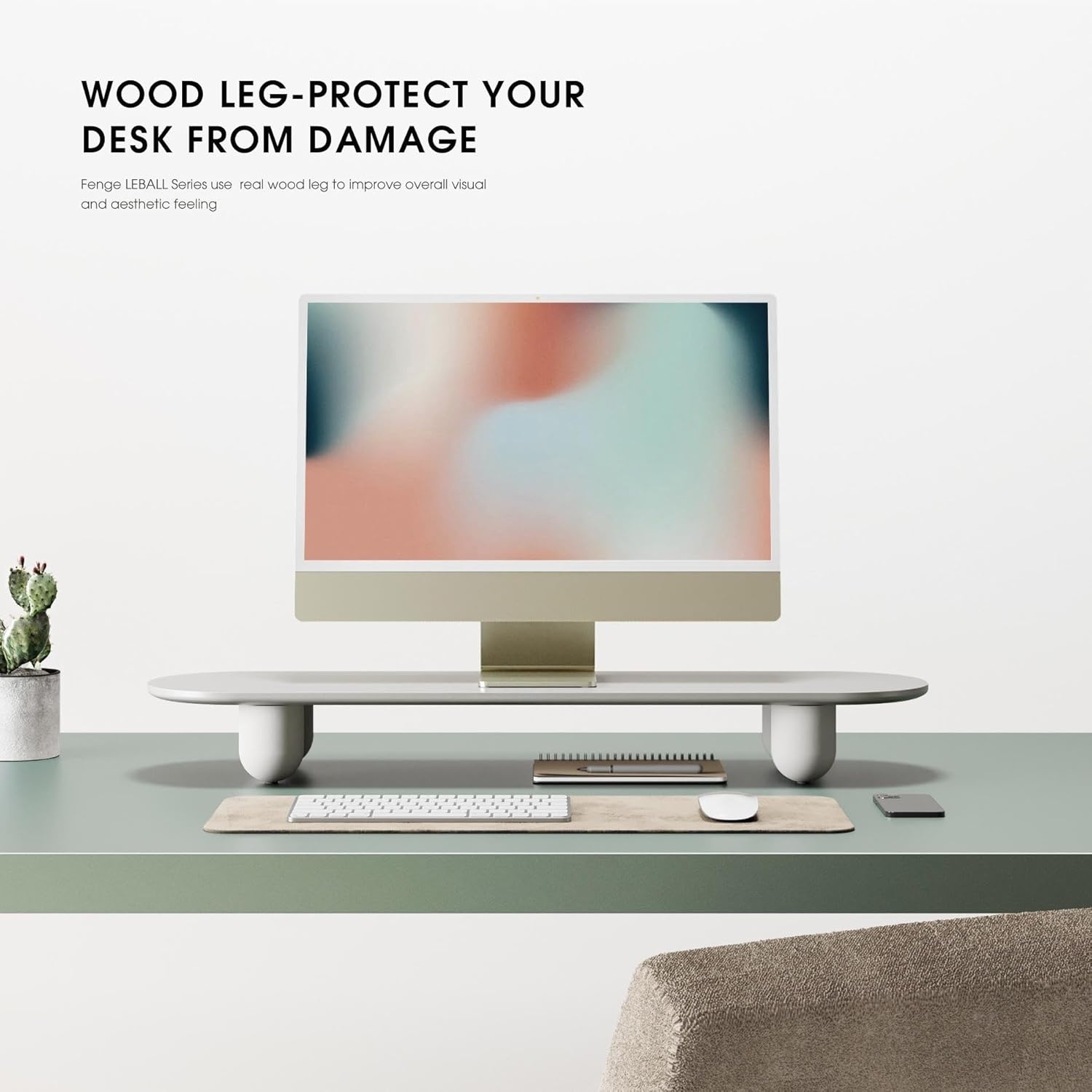 image:imageFenge Monitor Riser 34 Inch Dual Monitor Stand for Large Monitors Desk Organizer with Wooden Shelf amp Solid Wood Legs Computer Stand for Laptop TV PC Printer RedWhite
