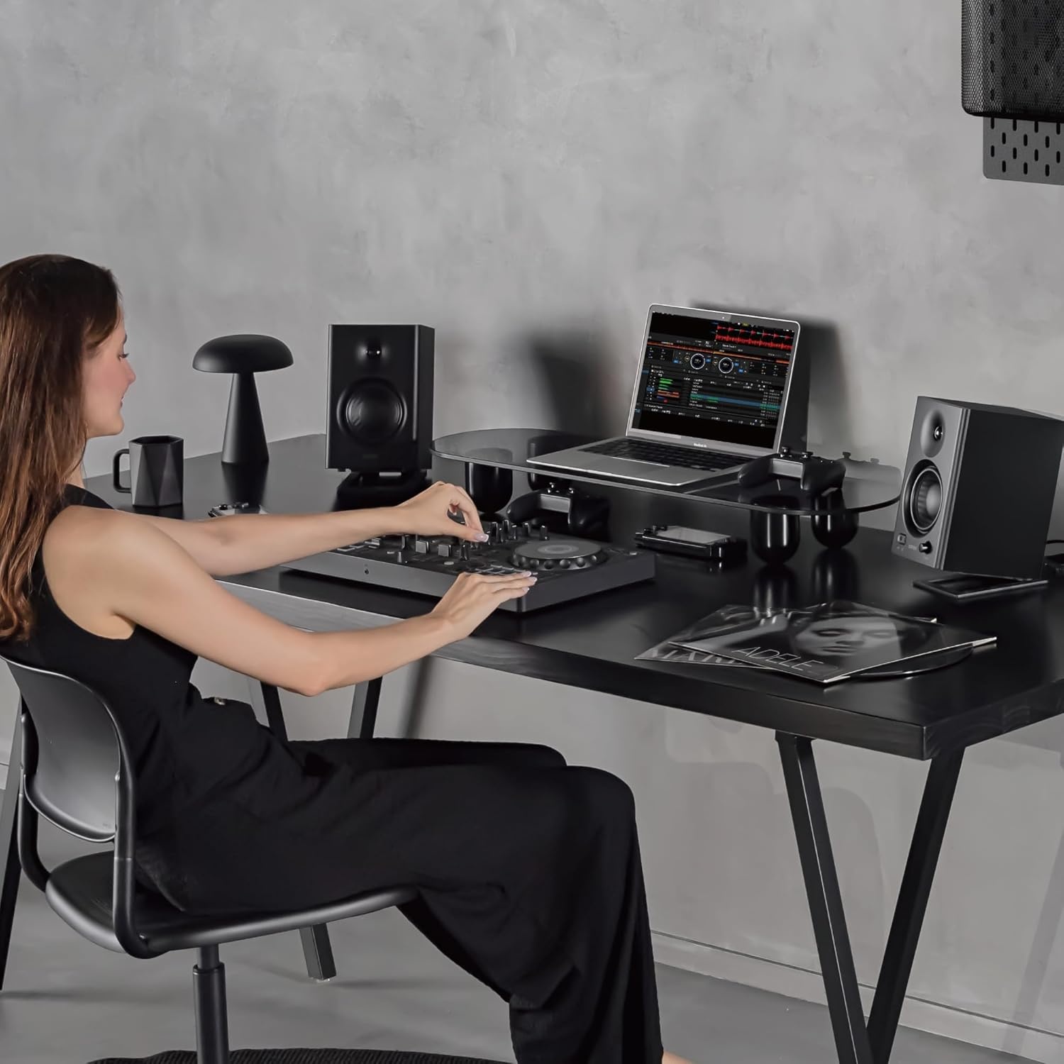 image:imageFenge Monitor Riser 34 Inch Dual Monitor Stand for Large Monitors Desk Organizer with Wooden Shelf amp Solid Wood Legs Computer Stand for Laptop TV PC Printer RedBlack