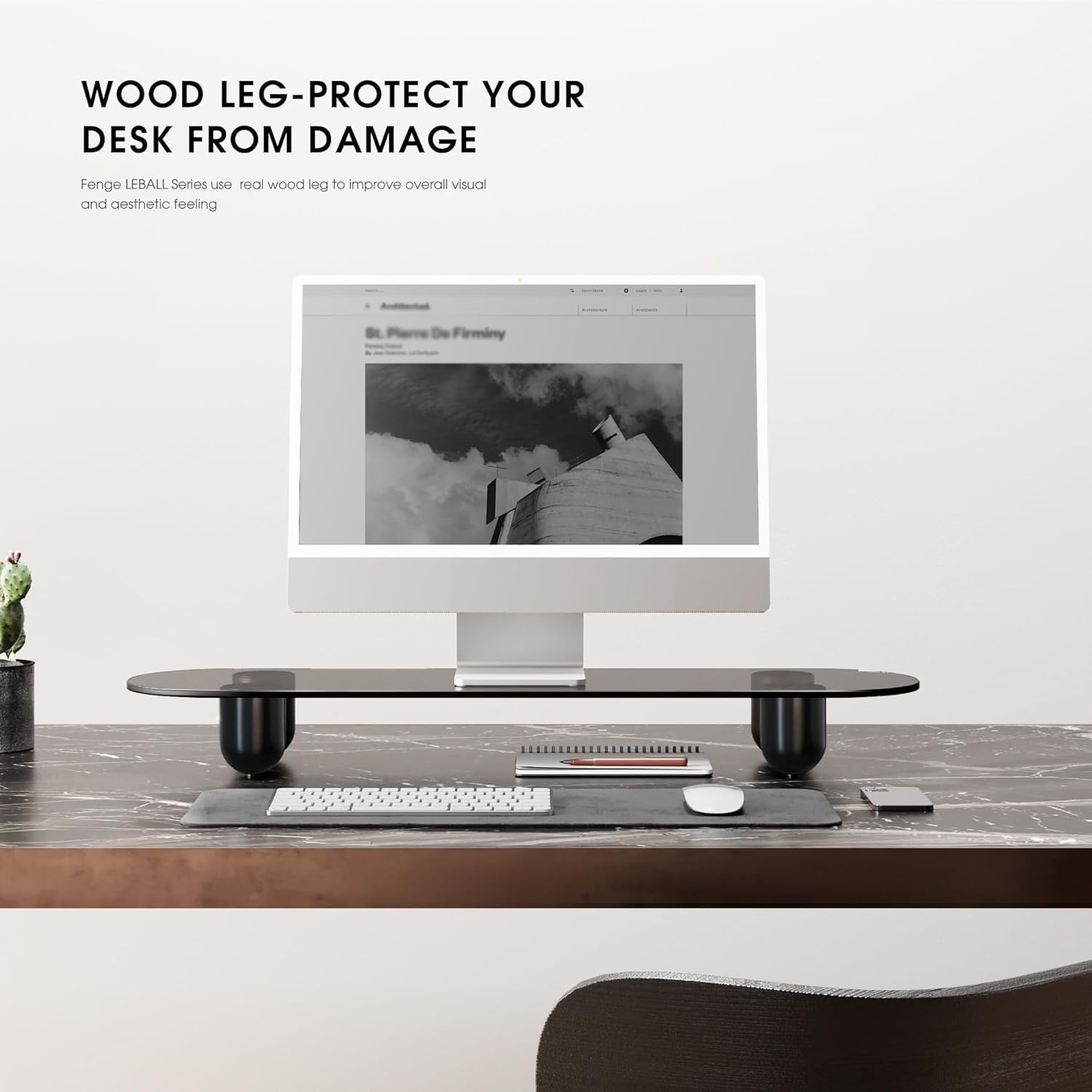 image:imageFenge Monitor Riser 34 Inch Dual Monitor Stand for Large Monitors Desk Organizer with Wooden Shelf amp Solid Wood Legs Computer Stand for Laptop TV PC Printer RedBlack