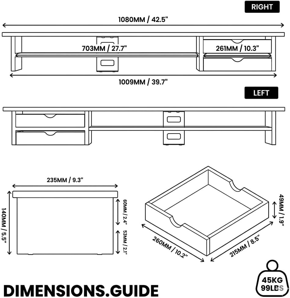 image:imageFenge Monitor Stand Dual Monitor Riser 425inch Large Desk Computer Monitor Stand Riser with Drawer 2 Tier Wood amp Acrylic Desktop Organizer for Computer Laptop Printer TV Screen RiserOak