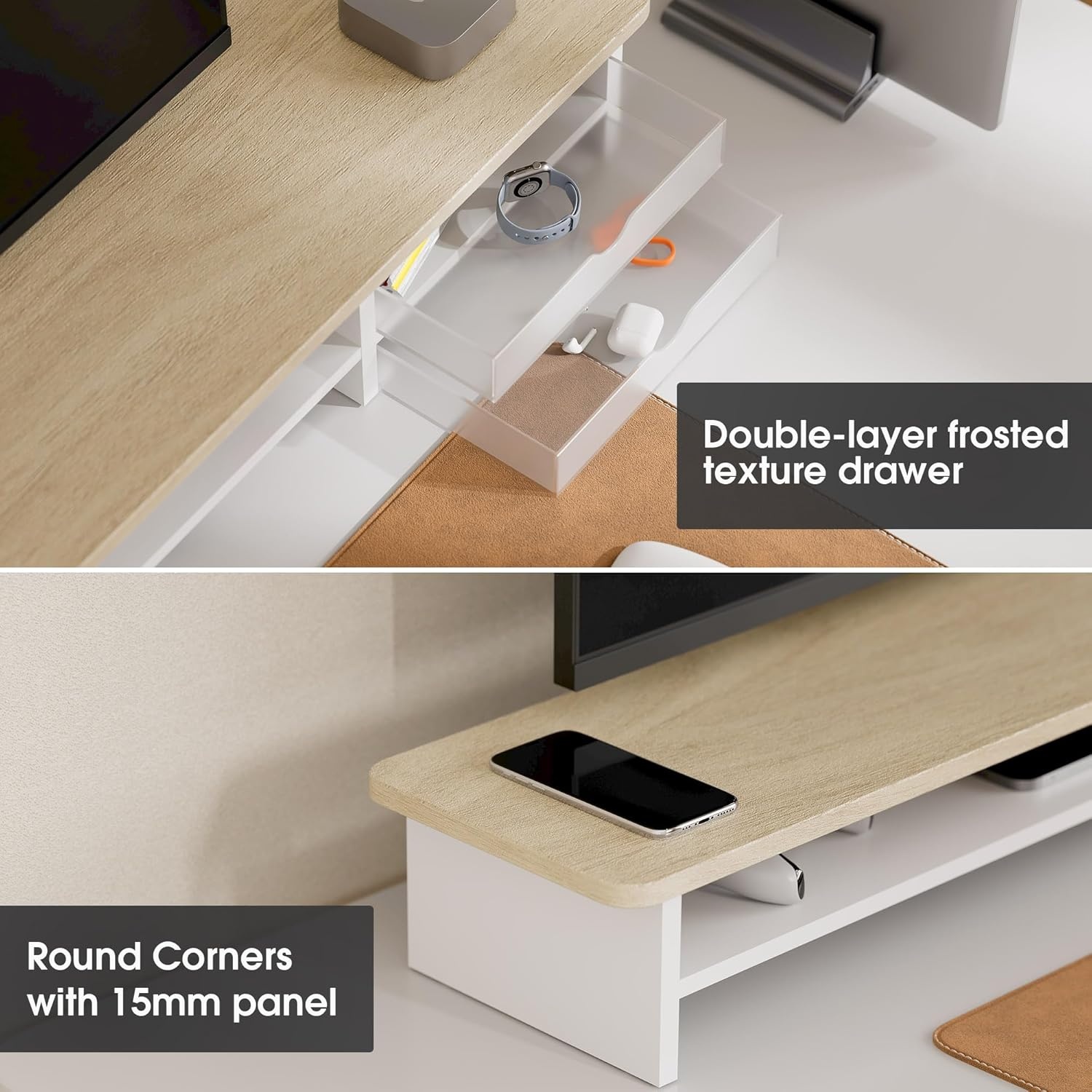 image:imageFenge Monitor Stand Dual Monitor Riser 425inch Large Desk Computer Monitor Stand Riser with Drawer 2 Tier Wood amp Acrylic Desktop Organizer for Computer Laptop Printer TV Screen RiserOak