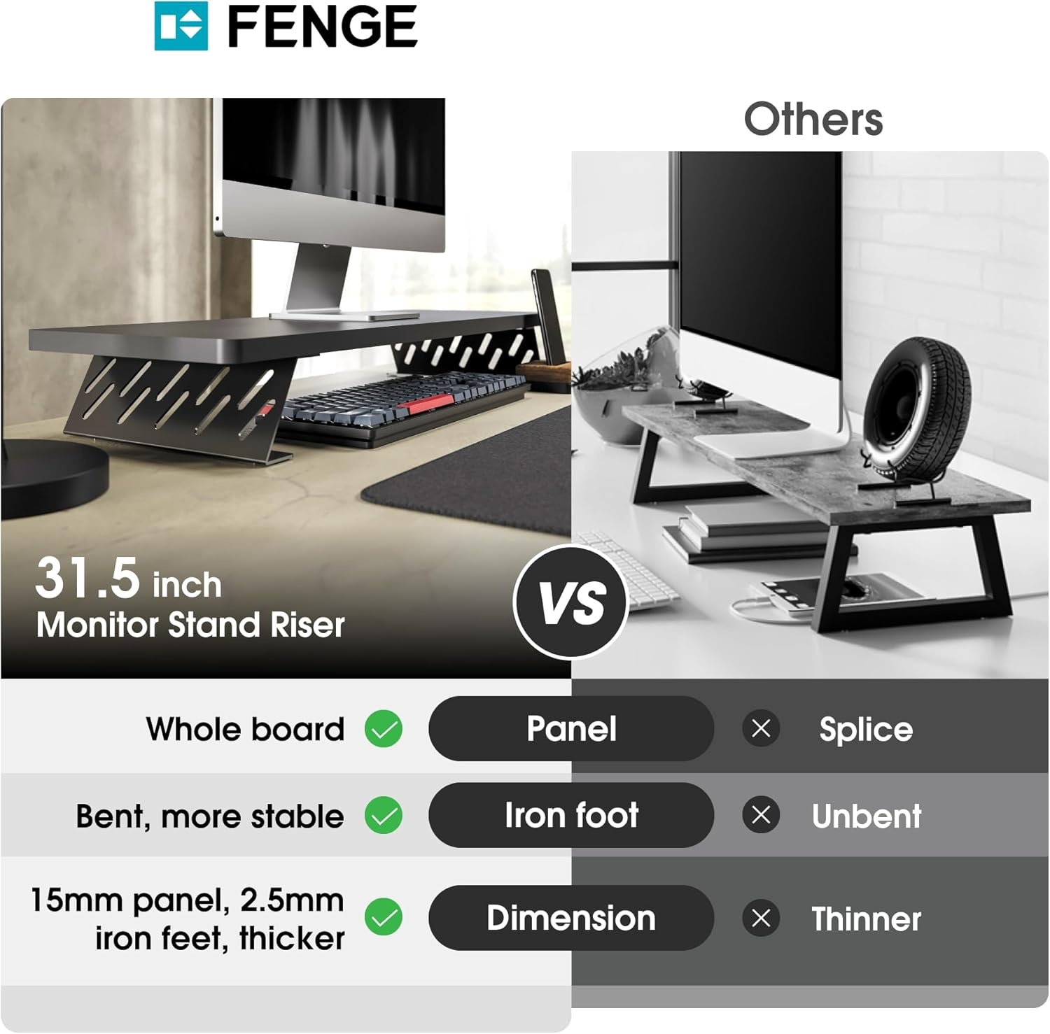 image:imageFenge Monitor Stand Riser Desk Top Shelf for 2 Monitors Computer Stands for Desk Wood amp Steel Desktop Riser for Laptop PC PrinterBlack