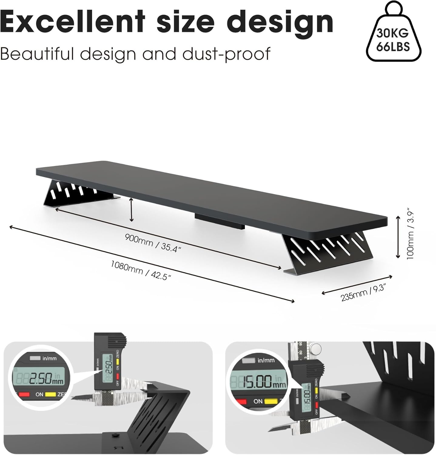image:imageFenge Monitor Stand Riser Desk Top Shelf for 2 Monitors Computer Stands for Desk Wood amp Steel Desktop Riser for Laptop PC PrinterBlack