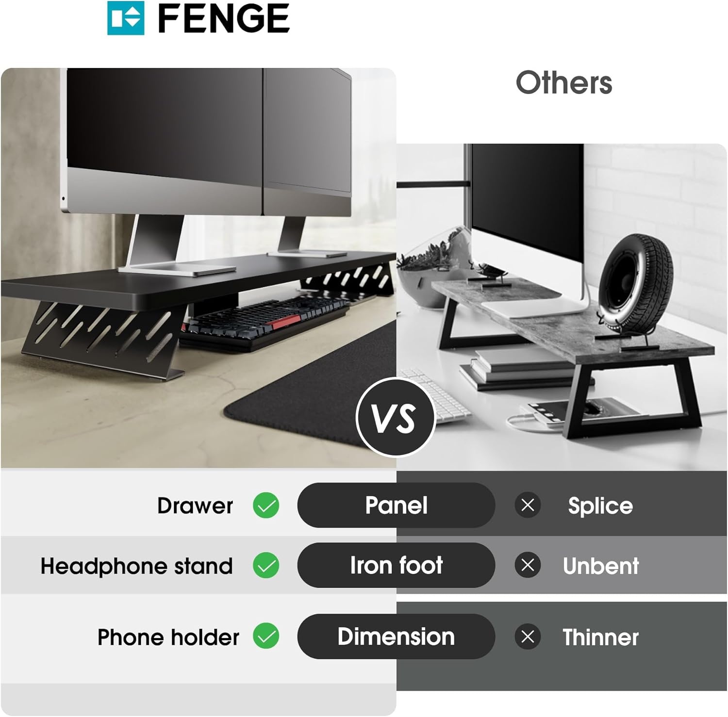 image:imageFenge Monitor Stand Riser Desk Top Shelf for 2 Monitors Computer Stands for Desk Wood amp Steel Desktop Riser for Laptop PC PrinterBlack