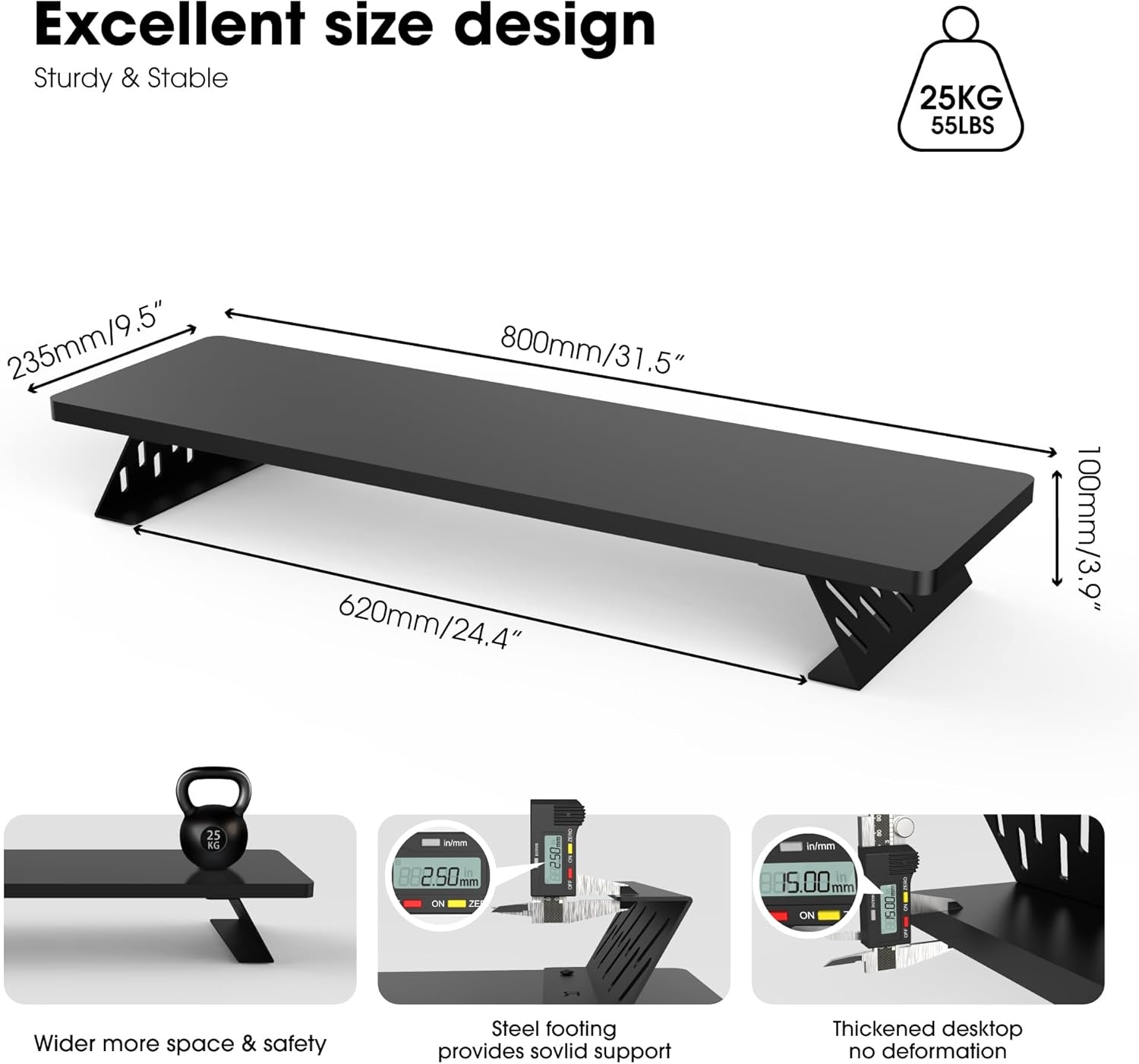 image:imageFenge Monitor Stand Riser Desk Top Shelf for 2 Monitors Computer Stands for Desk Wood amp Steel Desktop Riser for Laptop PC PrinterBlack