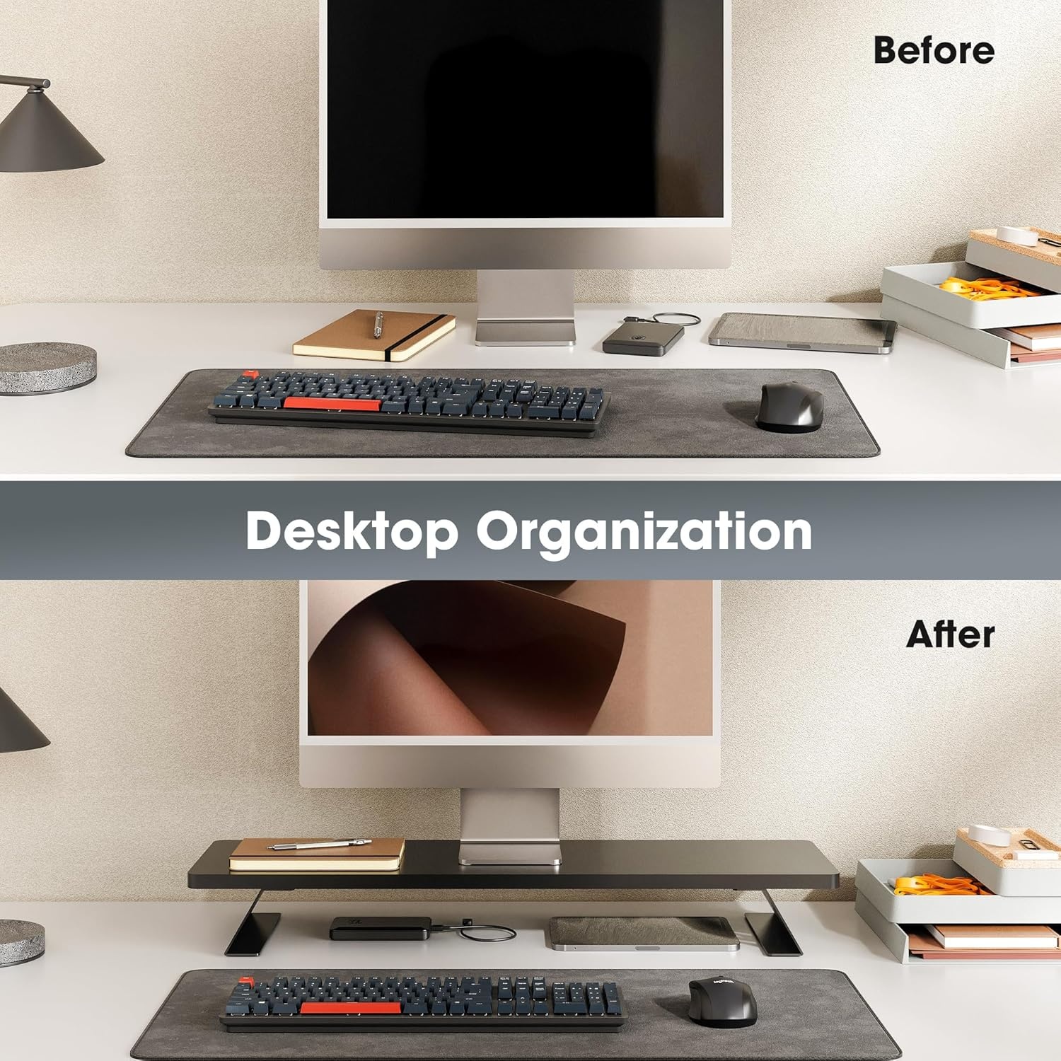 image:imageFenge Monitor Stand Riser Desk Top Shelf for 2 Monitors Computer Stands for Desk Wood amp Steel Desktop Riser for Laptop PC PrinterBlack