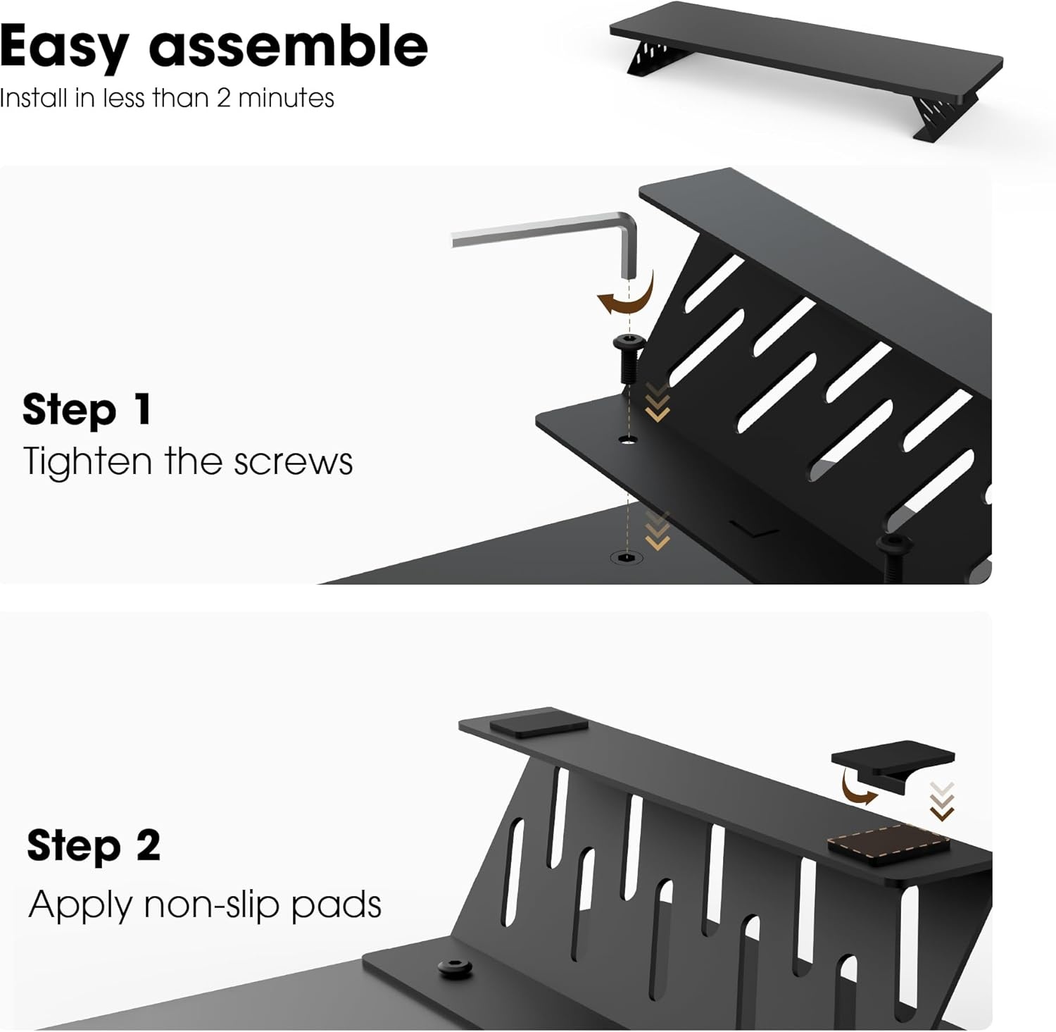 image:imageFenge Monitor Stand Riser Desk Top Shelf for 2 Monitors Computer Stands for Desk Wood amp Steel Desktop Riser for Laptop PC PrinterBlack