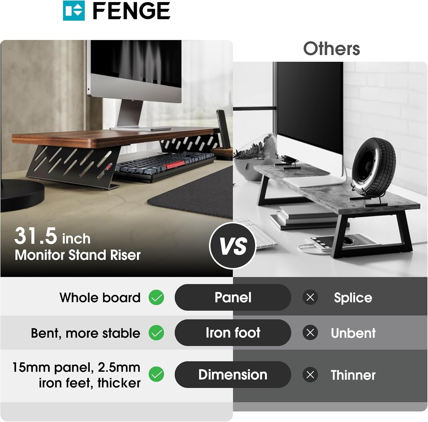 image:imageFenge Monitor Stand Riser Desk Top Shelf for 2 Monitors Computer Stands for Desk Wood amp Steel Desktop Riser for Laptop PC PrinterBrown