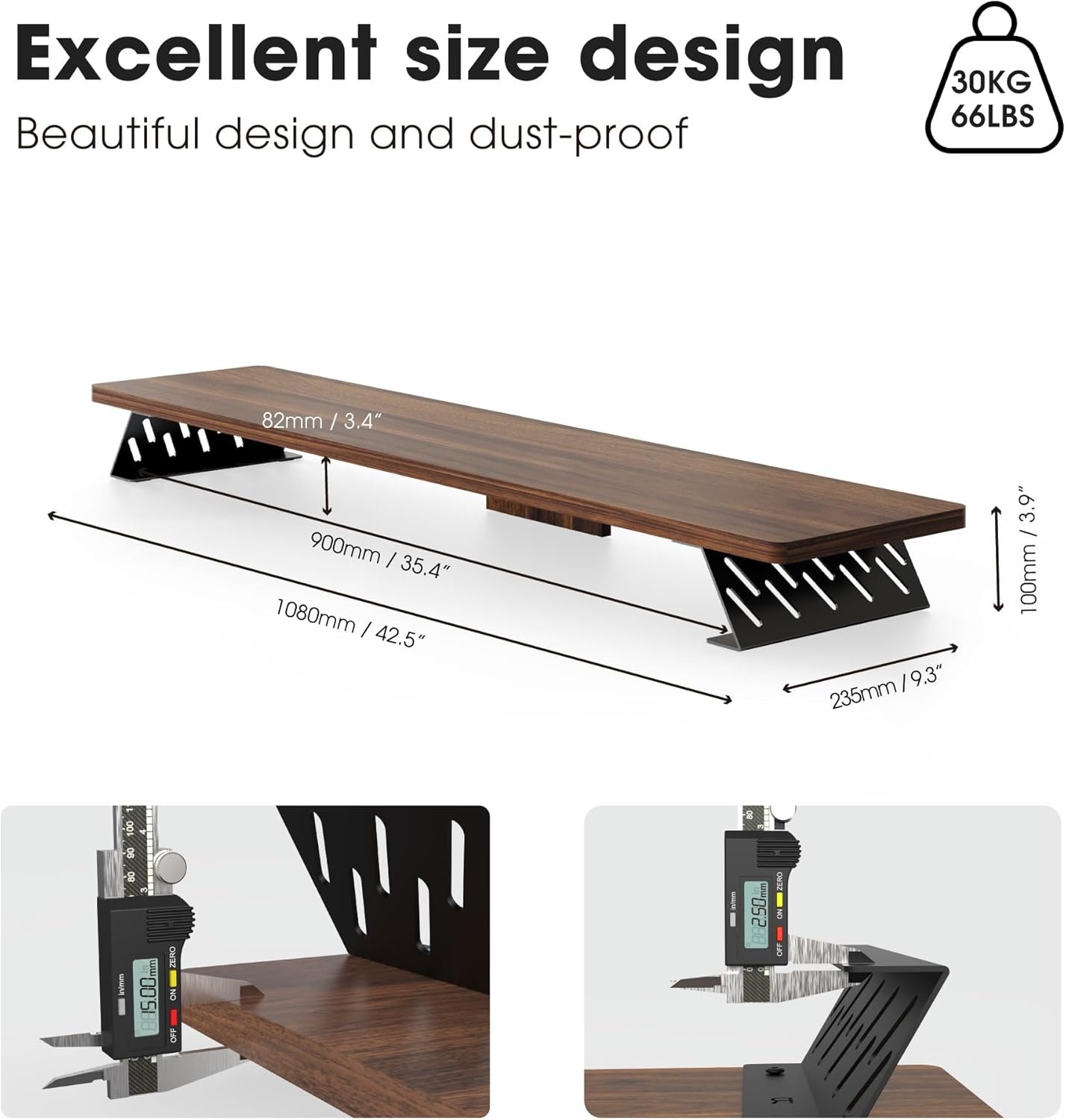image:imageFenge Monitor Stand Riser Desk Top Shelf for 2 Monitors Computer Stands for Desk Wood amp Steel Desktop Riser for Laptop PC PrinterBrown