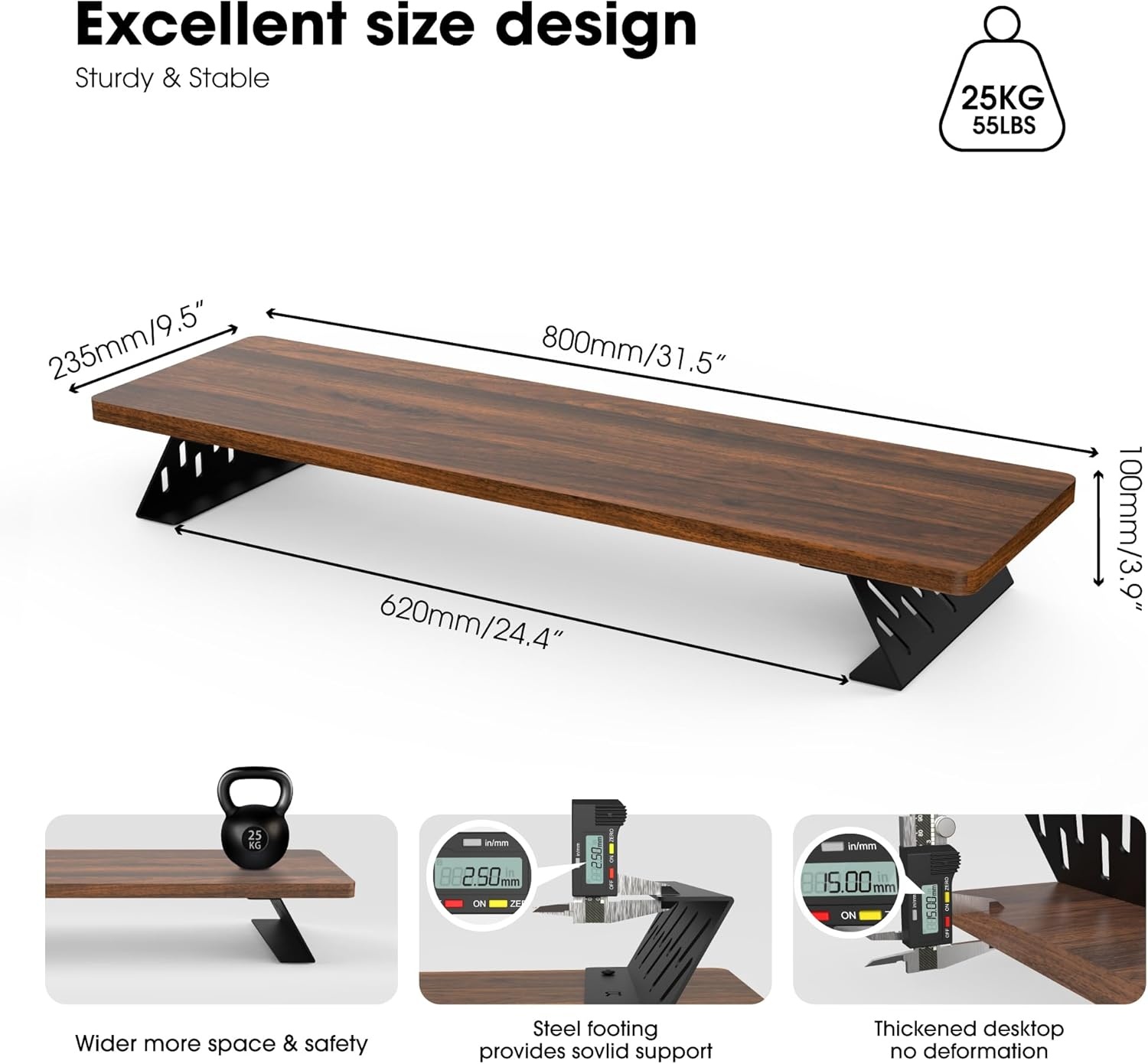 image:imageFenge Monitor Stand Riser Desk Top Shelf for 2 Monitors Computer Stands for Desk Wood amp Steel Desktop Riser for Laptop PC PrinterBrown