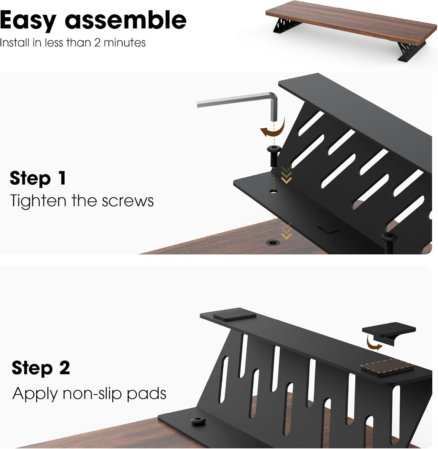 image:imageFenge Monitor Stand Riser Desk Top Shelf for 2 Monitors Computer Stands for Desk Wood amp Steel Desktop Riser for Laptop PC PrinterBrown