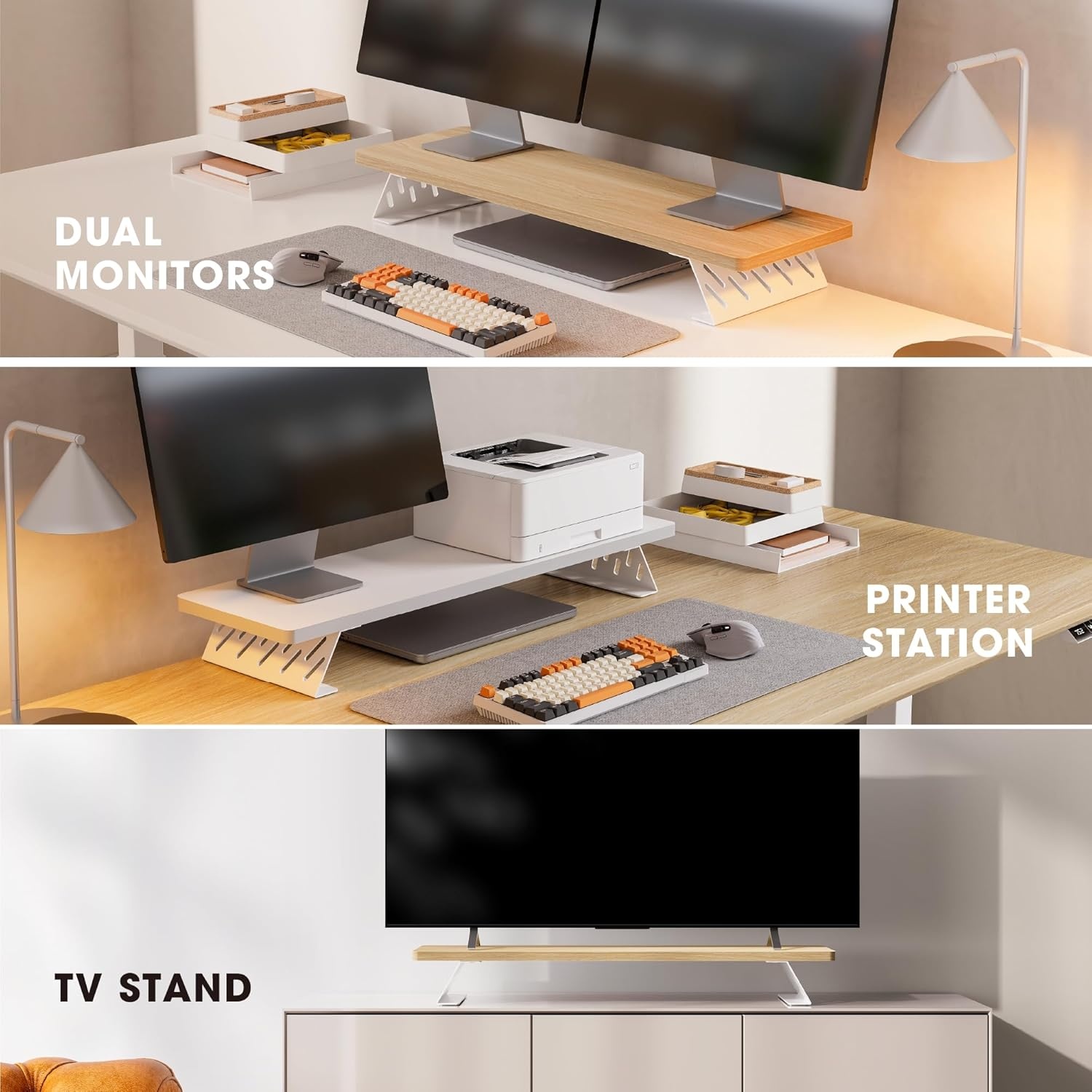 image:imageFenge Monitor Stand Riser Desk Top Shelf for 2 Monitors Computer Stands for Desk Wood amp Steel Desktop Riser for Laptop PC PrinterOak