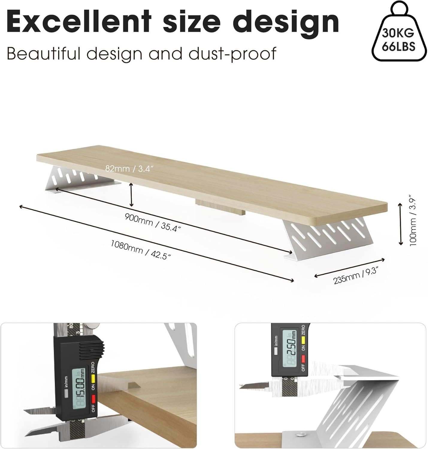 image:imageFenge Monitor Stand Riser Desk Top Shelf for 2 Monitors Computer Stands for Desk Wood amp Steel Desktop Riser for Laptop PC PrinterOak