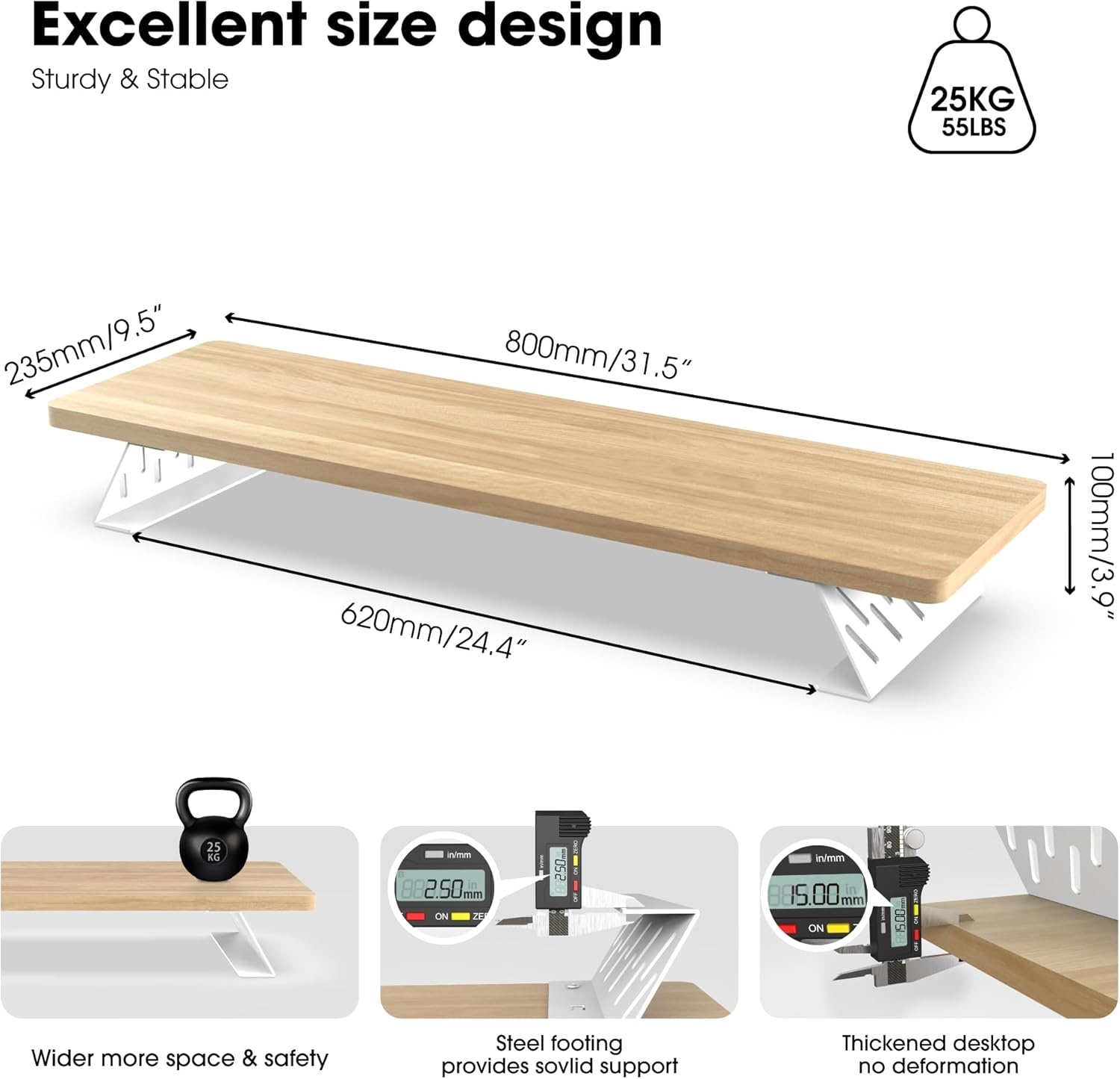 image:imageFenge Monitor Stand Riser Desk Top Shelf for 2 Monitors Computer Stands for Desk Wood amp Steel Desktop Riser for Laptop PC PrinterOak