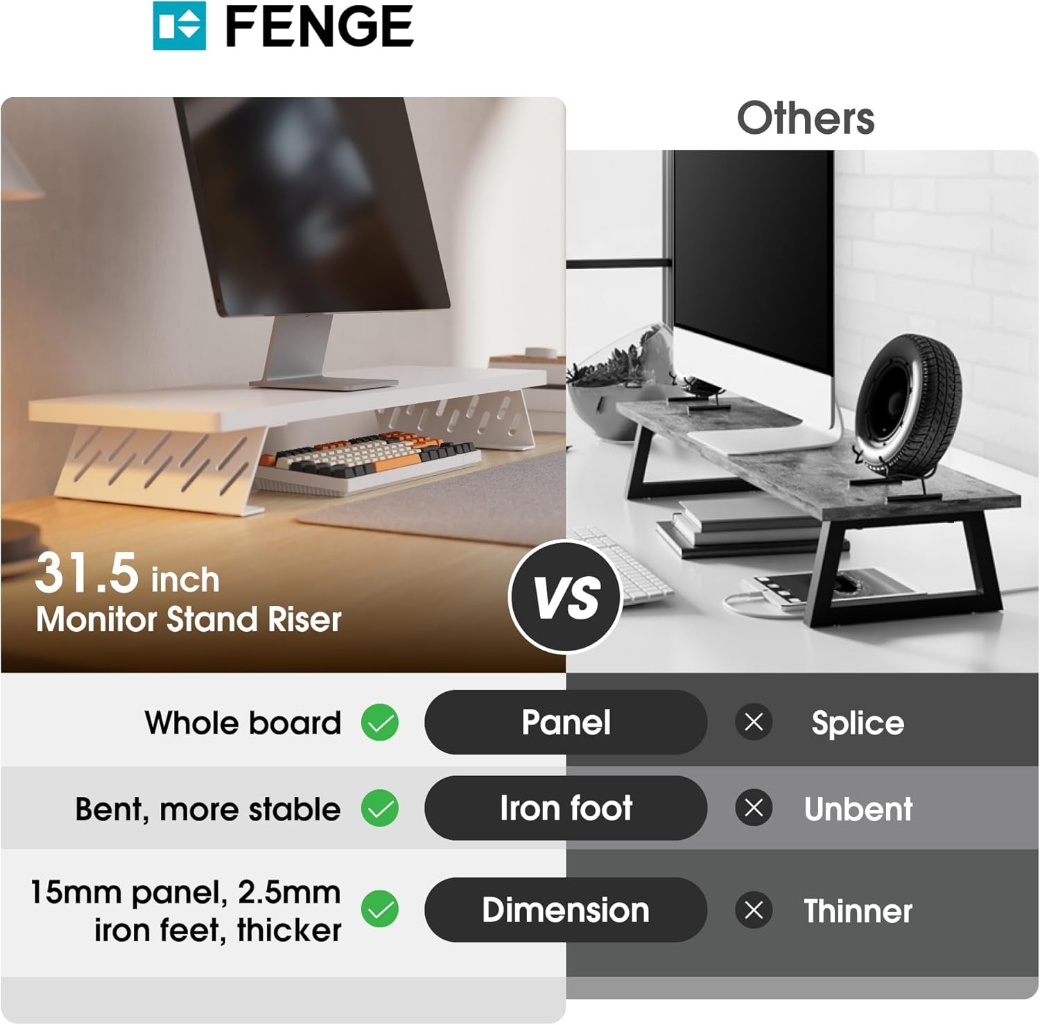 image:imageFenge Monitor Stand Riser Desk Top Shelf for 2 Monitors Computer Stands for Desk Wood amp Steel Desktop Riser for Laptop PC PrinterWhite