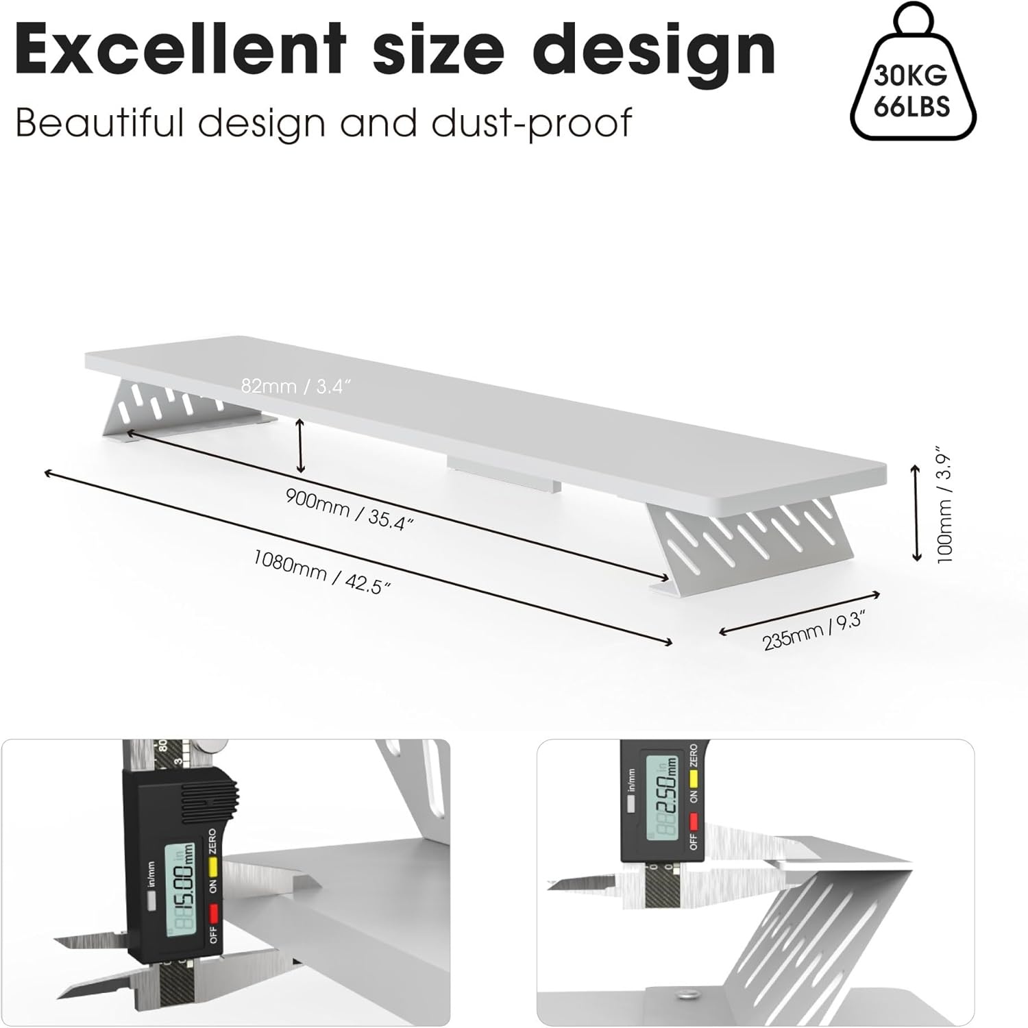 image:imageFenge Monitor Stand Riser Desk Top Shelf for 2 Monitors Computer Stands for Desk Wood amp Steel Desktop Riser for Laptop PC PrinterWhite
