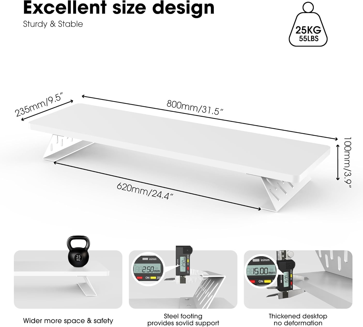 image:imageFenge Monitor Stand Riser Desk Top Shelf for 2 Monitors Computer Stands for Desk Wood amp Steel Desktop Riser for Laptop PC PrinterWhite