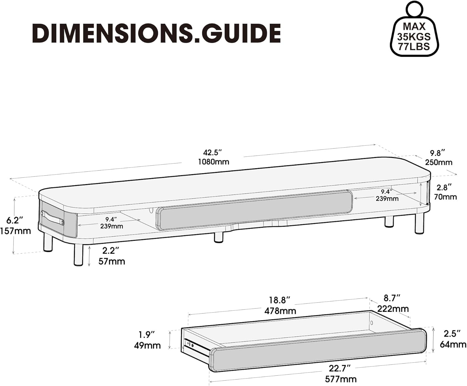 image:imageFenge Monitor Stand with Large Drawer 425 Inch Dual Monitor Riser for 2 Monitors Ergonomic Computer Desk Shelf with Soft Touch Leather amp Storage Organizer for Laptop Computer TV PC PrintersWhite