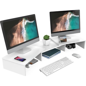 image:imageFITUEYES Dual Monitor Stand  3 Shelf Computer Monitor Riser Wood Desktop Stand with Adjustable Length and Angle Desk Accessories Office Supplies Medium Oak DT108006WOWhite