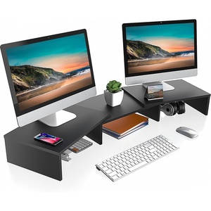image:imageFITUEYES Dual Monitor Stand  3 Shelf Computer Monitor Riser Wood Desktop Stand with Adjustable Length and Angle Desk Accessories Office Supplies Medium Oak DT108006WOBlack