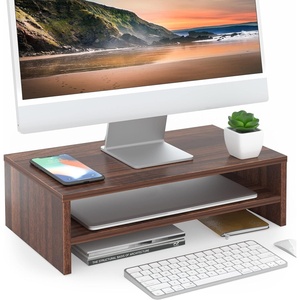 image:imageFITUEYES Monitor Stand  2 Tier Computer Monitor Riser Shelf Wood Desktop Stand for Laptop Computer Screen Desk Organization Office SuppliesBrown