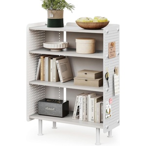 image:imageFenge 4 Tier Bookshelf Modern Open Bookcase with Pegboard 243 Inches Small Book Shelf Storage Organizer with Adjustable Shelves for Living Room Bedroom Home OfficeWhite