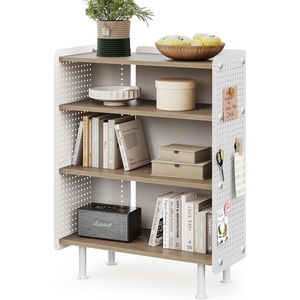image:imageFenge 4 Tier Bookshelf Modern Open Bookcase with Pegboard 243 Inches Small Book Shelf Storage Organizer with Adjustable Shelves for Living Room Bedroom Home OfficeOak