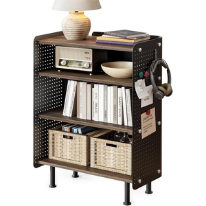 image:imageFenge 4 Tier Bookshelf Modern Open Bookcase with Pegboard 243 Inches Small Book Shelf Storage Organizer with Adjustable Shelves for Living Room Bedroom Home OfficeBrown