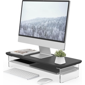 image:imageFenge Acrylic Monitor Stand Riser 425 Inches Dual Monitor Stand with Metal Storage 2 Tier Acrylic Computer Riser for Desk Clear Laptop Stand for PC Laptop Printer TV WhiteBlack
