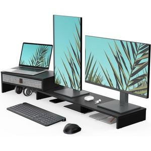 image:imageFenge Computer Monitor Riser Stand with Drawer for 2 or 3 Monitors Adjustable Length and Angle Desktop Laptop StandOffice OrganizerPrinterBlackBlack