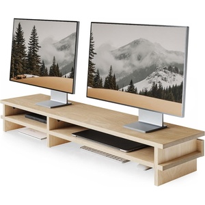 image:imageFenge Dual Monitor Stand 394in Wood Monitor Riser for 2 Monitors 2 Tiers Desk Shelf with Cable Mangement for Top of Desk Computer Stand for Laptop PC Printer