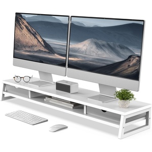 image:imageFenge Dual Monitor Stand Monitor Riser with Drawer 425 Inch Large Computer Monitor Stand for 2 Monitors 2 Tier Wooden Desk Shelf for Top of DeskWhite1