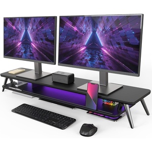 image:imageFenge Dual Monitor Stand Monitor Stands Riser for 2 Monitors 425 Inch Monitor Stands Shelf with 12 Color LED Light for Office DeskBlack