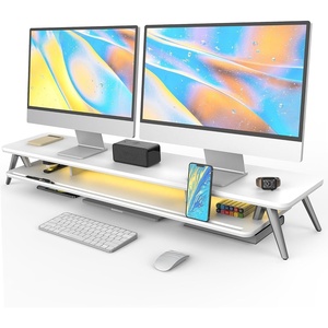 image:imageFenge Dual Monitor Stand Monitor Stands Riser for 2 Monitors 425 Inch Monitor Stands Shelf with 12 Color LED Light for Office DeskWhite