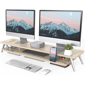 image:imageFenge Dual Monitor Stand Monitor Stands Riser for 2 monitors 425 Inch Wood Desk Shelf with Storage Organizer and Cable Management for Office Desk AccessoriesOak