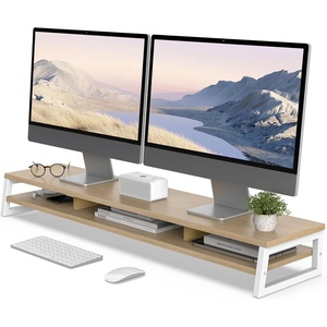 image:imageFenge Dual Monitor Stand for Desk 425in Large Monitor Riser for 2 Monitors 2 Tier Computer Office Desk Top Shelf Desktop Storage Stand for Laptop PC Computer PrinterOak