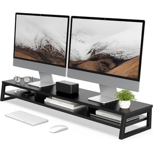 image:imageFenge Dual Monitor Stand for Desk 425in Large Monitor Riser for 2 Monitors 2 Tier Computer Office Desk Top Shelf Desktop Storage Stand for Laptop PC Computer PrinterBlack