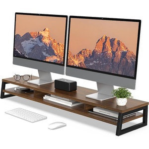 image:imageFenge Dual Monitor Stand for Desk 425in Large Monitor Riser for 2 Monitors 2 Tier Computer Office Desk Top Shelf Desktop Storage Stand for Laptop PC Computer PrinterBrwon