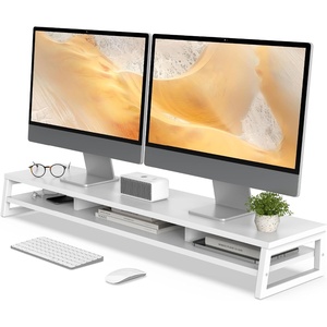 image:imageFenge Dual Monitor Stand for Desk 425in Large Monitor Riser for 2 Monitors 2 Tier Computer Office Desk Top Shelf Desktop Storage Stand for Laptop PC Computer PrinterWhite