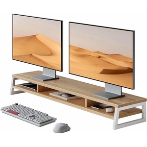 image:imageFenge Dual Monitor Stand for Desk 425in Large Monitor Riser for 2 Monitors 2 Tier Computer Office Desk Top Shelf Desktop Storage Stand for Laptop PC Computer PrinterDark Oak