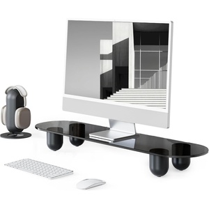 image:imageFenge Monitor Riser 34 Inch Dual Monitor Stand for Large Monitors Desk Organizer with Wooden Shelf amp Solid Wood Legs Computer Stand for Laptop TV PC Printer RedBlack