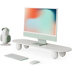 image:imageFenge Monitor Riser 34 Inch Dual Monitor Stand for Large Monitors Desk Organizer with Wooden Shelf amp Solid Wood Legs Computer Stand for Laptop TV PC Printer RedWhite